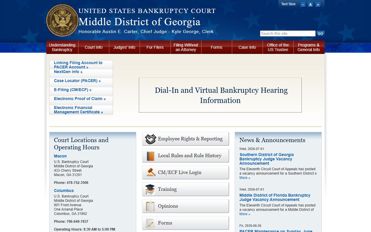 Bleckley County court dockets Middle District bankruptcy court resource
